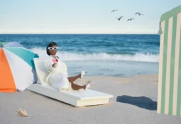 Black barbie solo vacation on the beach